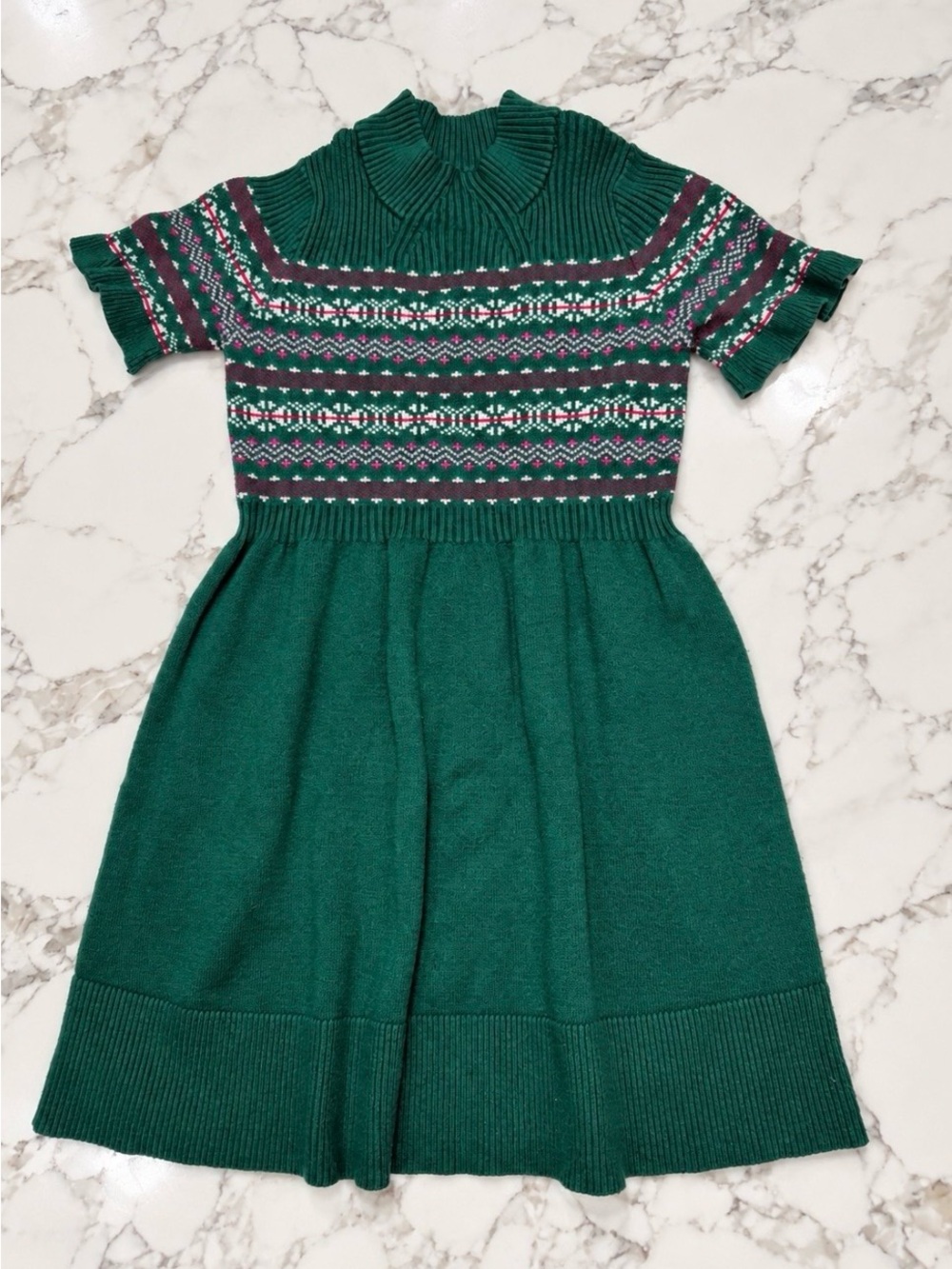 Girls' Emerald Green Fair Isle Knit Dress